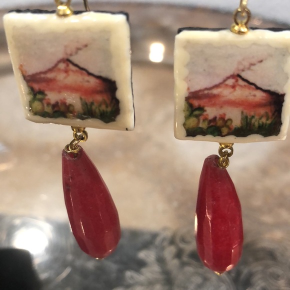 Sicilian Pierced Earrings with Mt Etna - Picture 2 of 10
